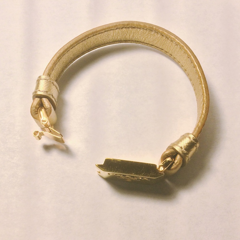 Prada Gold Plate and Beige Leather Bracelet - Picture 4 of 12